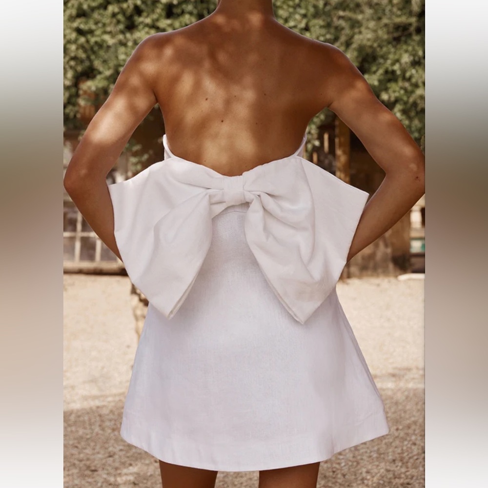 DISSH Aisle White Bow Back Linen Dress 12